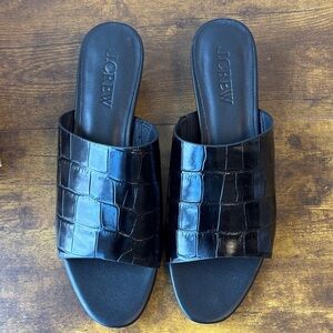 J. Crew Black Croc-Embossed Mules